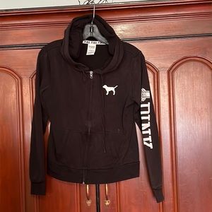 Pink Black Full Zipper Hoodie With White Logos Size Small